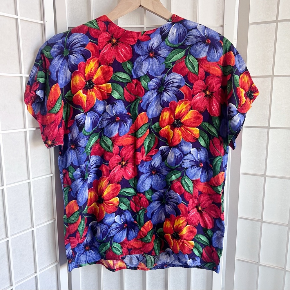 Vintage SK & Company Red Orange Purple Tropical Flower Floral Top Size 8